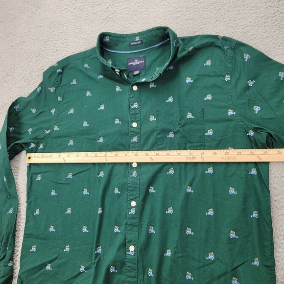 American Eagle Shirt Mens XL Green Long Sleeve Christmas Tree Button Up Soft - Picture 14 of 15